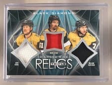 2024-25 Upper Deck Black Diamond Diamond Mine Triple Relics Jack Eichel/Mark Stone/William Karlsson #DMTR-SKE card