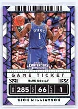 Zion Williamson 2020 Panini Contenders Draft Picks card