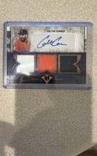 2025 Topps Museum Collection Single Player Signature Swatches Triple Relic Autographs Colton Cowser #SPTRA-CC card