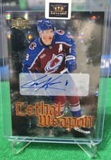 2025-26 SkyBox Metal Universe Lethal Weapon Auto Cale Makar #LW-8 card