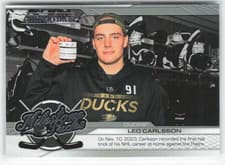 2024-25 Upper Deck Credentials Milestone Pucks Leo Carlsson #MP-LC card