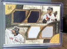 2025 Topps Museum Collection Dual Player Primary Pieces Quad Relics Legends Manny Ramirez #DPQRL-OR card