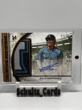 2025 Topps Museum Collection Momentous Material Jumbo Patch Autographs Julio Rodríguez #MMJPA-JR card