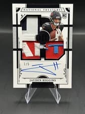 2025 Panini National Treasures Rookie Material Signatures RPS Triple Jayden Higgins #20 card