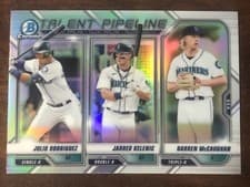 Julio Rodriguez, Jarred Kelenic, Darren McCaughan 2021 Bowman Talent Pipeline card