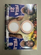 2025-26 Topps Holiday Dual Player Relics Joel Embiid / Paul George #DPR-JE card