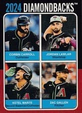 Zac Gallen / Ketel Marte / Corbin Carroll / Jordan Lawlar 2024 Topps Heritage 1975 Topps Team Quads card