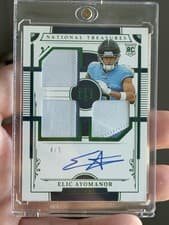 2025 Panini National Treasures Rookie Material Signatures RPS Triple Elic Ayomanor #19 card