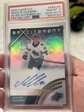 2024-25 Upper Deck Clear Cut 2000-01 SPx Xcitement Macklin Celebrini #SXA-MC card