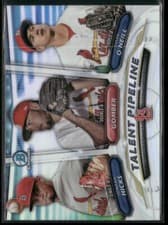 Tyler O'Neill, Jordan Hicks, Austin Gomber 2018 Bowman Talent Pipeline Chrome card