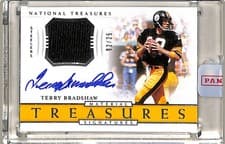 Terry Bradshaw 2018 National Treasures Material Treasures Signatures card