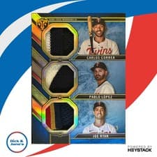 2024 Topps Triple Threads Relic Combo Carlos Correa / Pablo López / Joe Ryan #RCC-CLR card