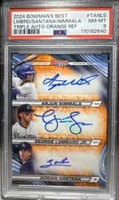 George Lombard Jr. / Adrian Santana / Arjun Nimmala 2024 Bowman's Best Triple Autographs card