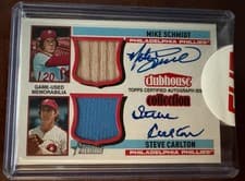 2025 Topps Heritage Clubhouse Collection Dual Autographed Relics Mike Schmidt / Steve Carlton #CDAR-SC card