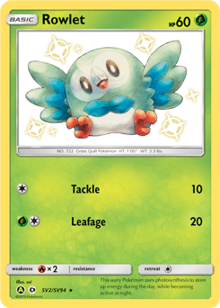 Rowlet Hidden Fates Shiny Vault card