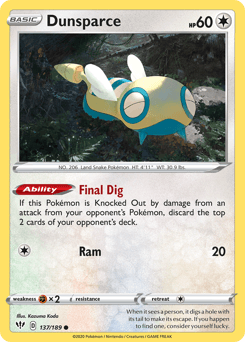 2020 Darkness Ablaze Dunsparce #137