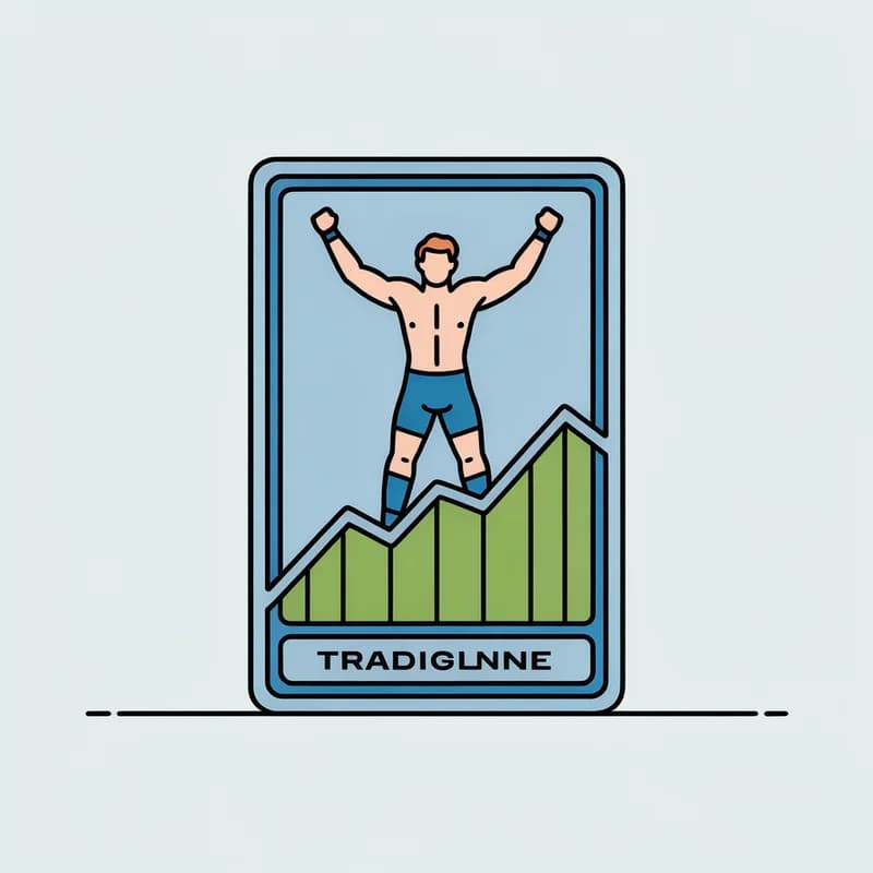 Illustration of a wrestling and UFC trading card whose lower half dissolves into a rising line chart of its price