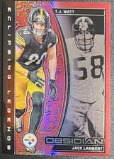 Jack Lambert/T.J. Watt 2024 Panini Obsidian Eclipsing Legends card