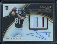 2025 Panini Immaculate Immaculate Numbers Rookie Patch Autographs Jayden Higgins #20 card