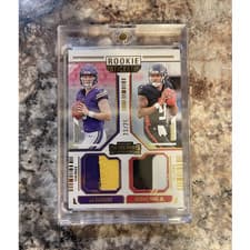 J.J. McCarthy / Michael Penix Jr. 2024 Panini Contenders Rookie Ticket Dual Swatch card