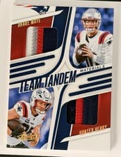 2025 Panini Absolute Team Tandem Materials Drake Maye / Hunter Henry #TTM-NEP card