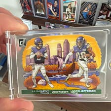 2024 Clearly Donruss Downtown Duos Justin Jefferson / J.J. McCarthy #9 card