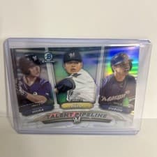 Mauricio Dubon, Luis Ortiz, Keston Hiura 2018 Bowman Talent Pipeline Chrome card