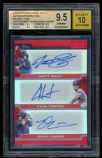 2025 Topps Pro Debut Pro Debut Triple Autographs Owen Caissie/Cade Horton/Matt Shaw #PDT-SHC card