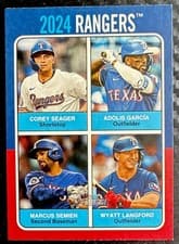 Corey Seager / Wyatt Langford / Marcus Semien / Adolis García 2024 Topps Heritage 1975 Topps Team Quads card