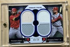 2024 Topps Museum Collection Dual Player Primary Pieces Quad Relics Kyle Schwarber / Bryce Harper #DPQR-HAS card