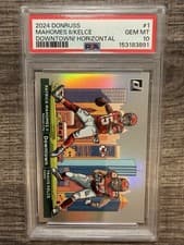 Patrick Mahomes II / Travis Kelce 2024 Donruss Horizontal Downtown! card