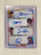 Fernando Cruz / Paulino Santana / Jose Perdomo / Leo De Vries 2024 Bowman's Best Quad Autographs card