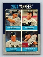 Anthony Volpe / Juan Soto / Aaron Judge / Jasson Domínguez 2024 Topps Heritage 1975 Topps Team Quads card