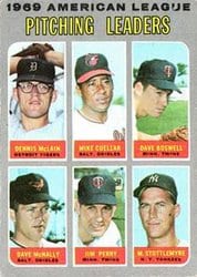 1970 Topps Base Set 1969 American League Pitching Leaders (Denny McLain / Mike Cuellar / Dave Boswell / Dave McNally / Jim Perry / Mel Stottlemyre) #70 card