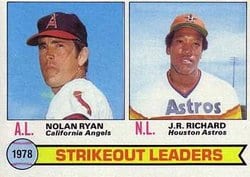 1979 Topps Base Set 1978 Strikeout Leaders (Nolan Ryan / J.R. Richard) #6 card