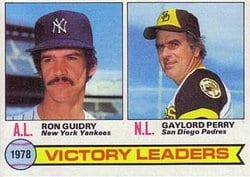 1979 Topps Base Set 1978 Victory Leaders (Ron Guidry / Gaylord Perry) #5 card