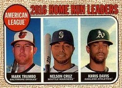 2017 Topps Heritage Base Set 2016 A.L. Home Run Leaders (Mark Trumbo / Nelson Cruz / Khris Davis) #6 card