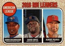 2017 Topps Heritage Base Set 2016 A.L. RBI Leaders (Edwin Encarnacion / David Ortiz / Albert Pujols) #4 card
