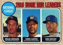 2017 Topps Heritage Base Set 2016 N.L. Home Run Leaders (Nolan Arenado / Chris Carter / Kris Bryant) #5 card