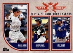 2018 Topps Big League Base Set 2017 AL Home Runs Leaders (Aaron Judge / Khris Davis / Joey Gallo) #302 card