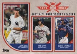 2018 Topps Big League Base Set 2017 AL Runs Scored Leaders (Aaron Judge / Jose Altuve / George Springer) #304 card