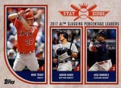 2018 Topps Big League Base Set 2017 AL Slugging Percentage Leaders (Mike Trout / Aaron Judge / Jose Ramirez) #318 card