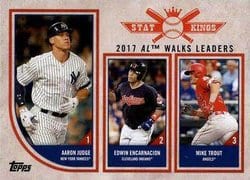 2018 Topps Big League Base Set 2017 AL Walks Leaders (Aaron Judge / Edwin Encarnacion / Mike Trout) #312 card