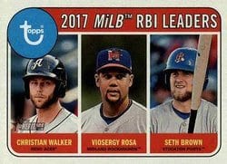 2018 Topps Heritage Minor League Base Set 2017 MiLB RBI Leaders (Christian Walker / Viosergy Rosa / Seth Brown) #194 card