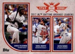 2018 Topps Big League Base Set 2017 NL Batting Average Leaders (Charlie Blackmon / Daniel Murphy / Justin Turner) #315 card