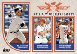2018 Topps Big League Base Set 2017 NL Doubles Leaders (Nolan Arenado / Daniel Murphy / Odubel Herrera) #307 card