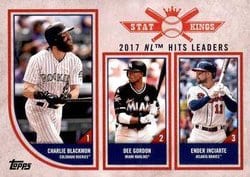 2018 Topps Big League Base Set 2017 NL Hits Leaders (Charlie Blackmon / Dee Gordon / Ender Inciarte) #305 card