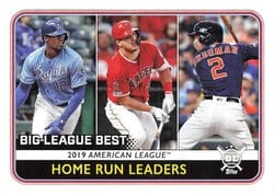 2020 Topps Big League Base Set 2019 American League Home Run Leaders (Jorge Soler / Mike Trout / Alex Bregman) #237 card
