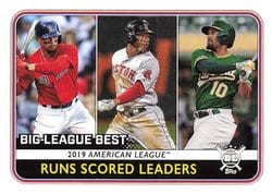 2020 Topps Big League Base Set 2019 American League Runs Scored Leaders (Mookie Betts / Rafael Devers / Marcus Semien) #239 card