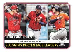 2020 Topps Big League Base Set 2019 American League Slugging Percentage Leaders (Mike Trout / Nelson Cruz / Alex Bregman) #253 card
